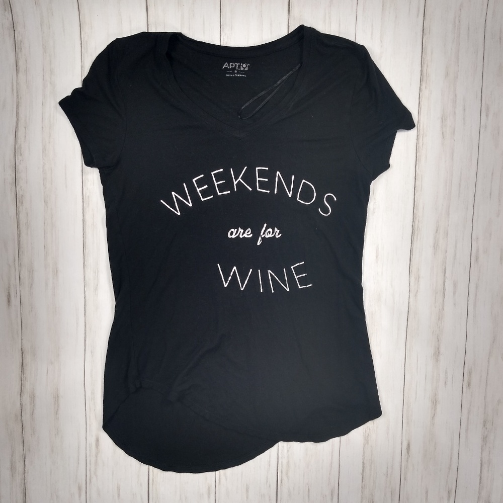 Weekends are for wine black v neck graphic tee